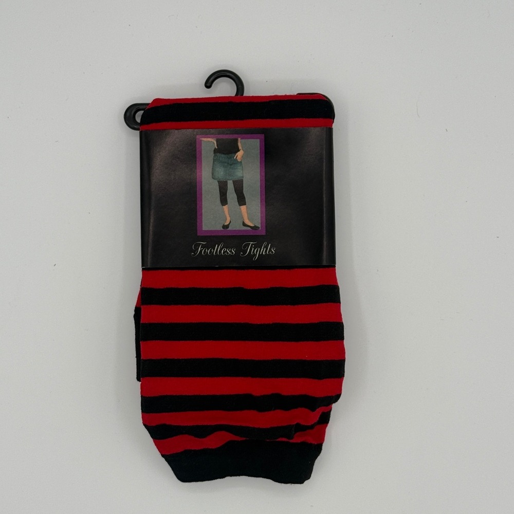 Hot Topic Red Black Striped Footless Tights Leggings One Size Goth Punk Emo NEW